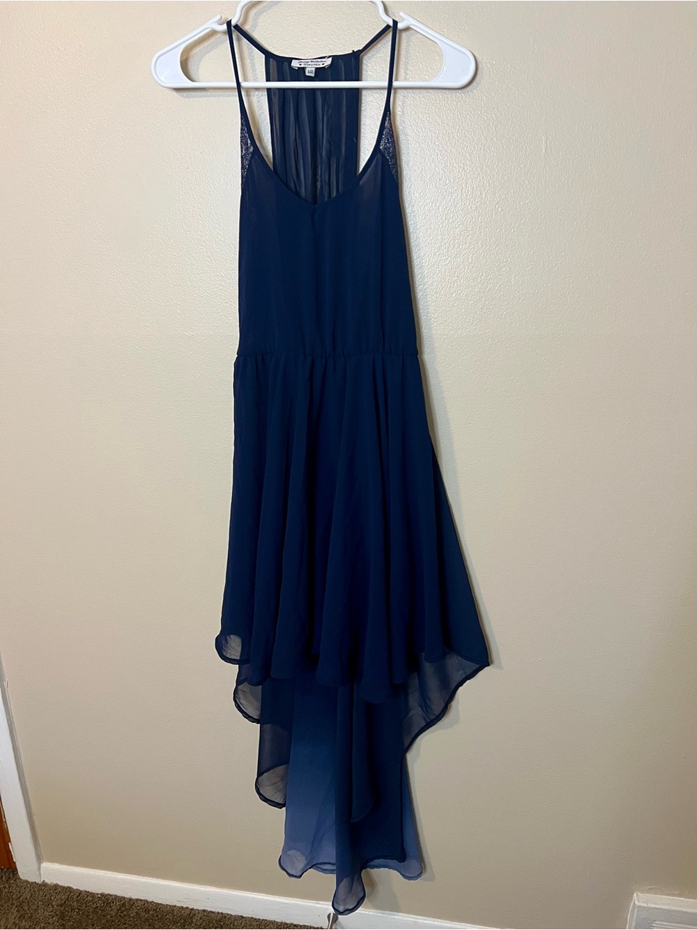 Dressy Collection Berksha Navy Sleeveless Sphaghetti Strap Dress With Train